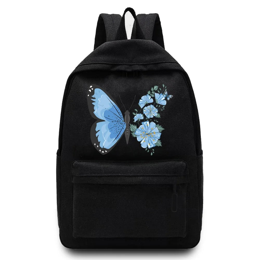 Black Backpack with Blue Butterfly - 5Butterfly019