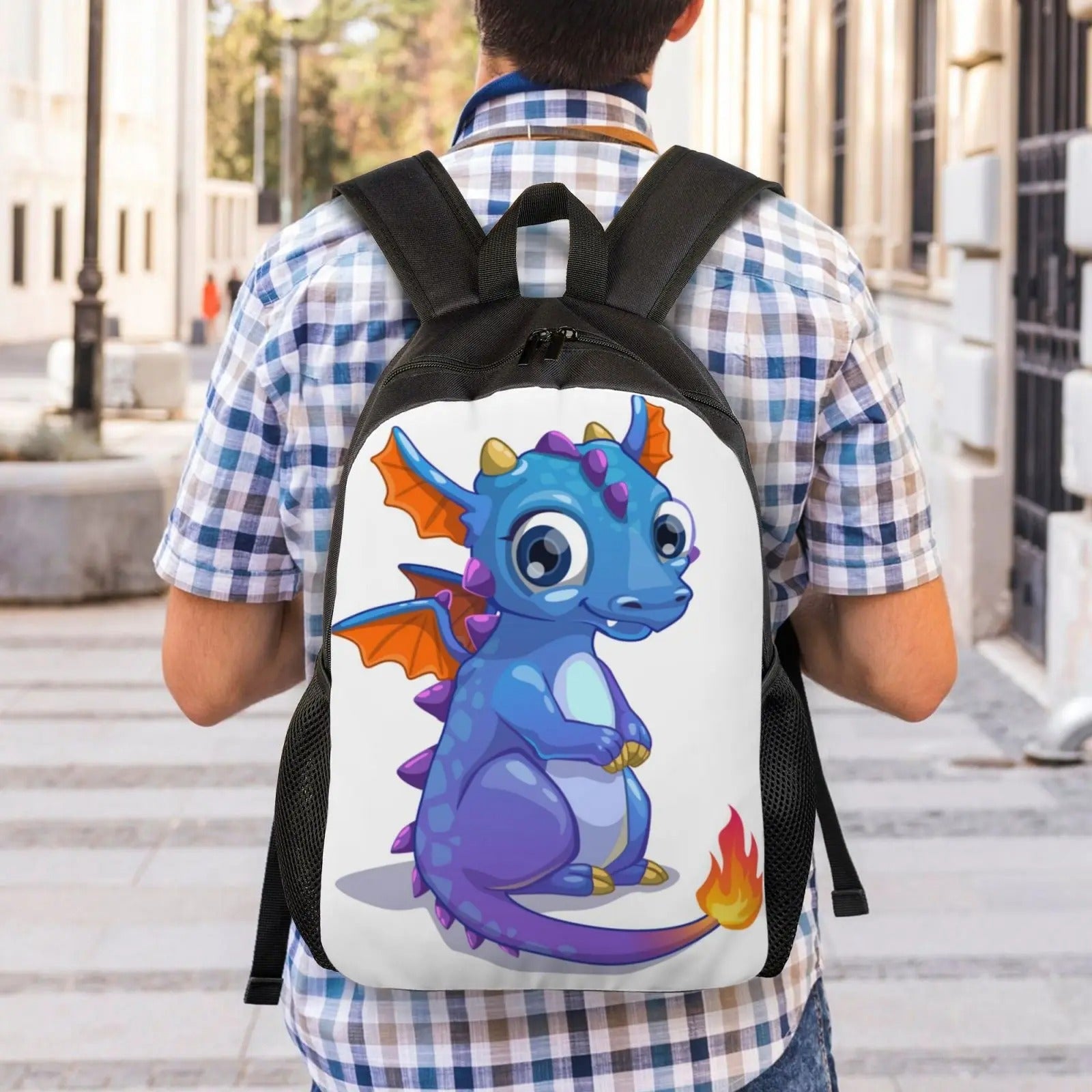 Cute Dragon Backpack - Black / 15 inches