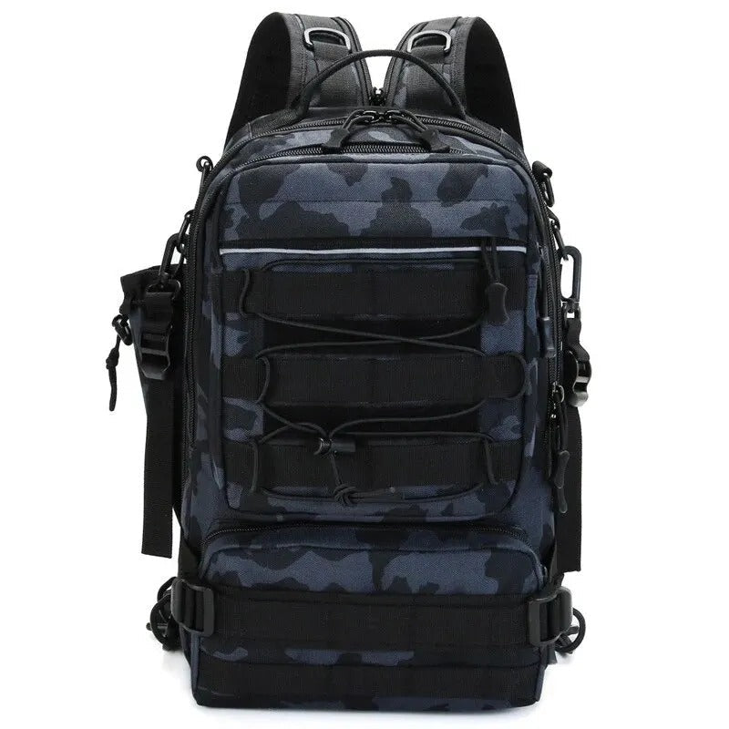 Fishing Backpack with Rod Holders - Black Camo
