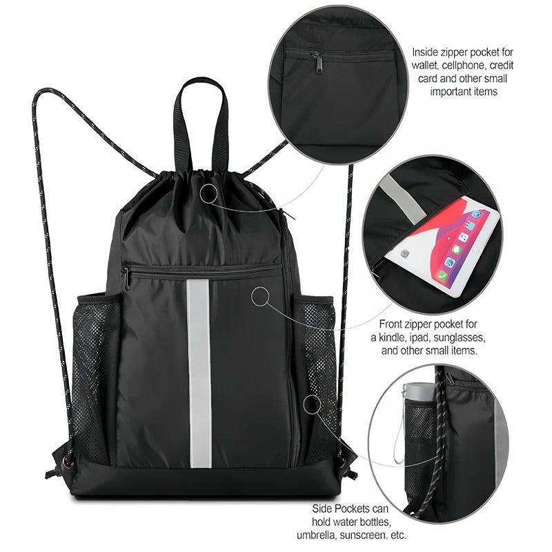Gym Backpack With Water Bottle Holder - Black