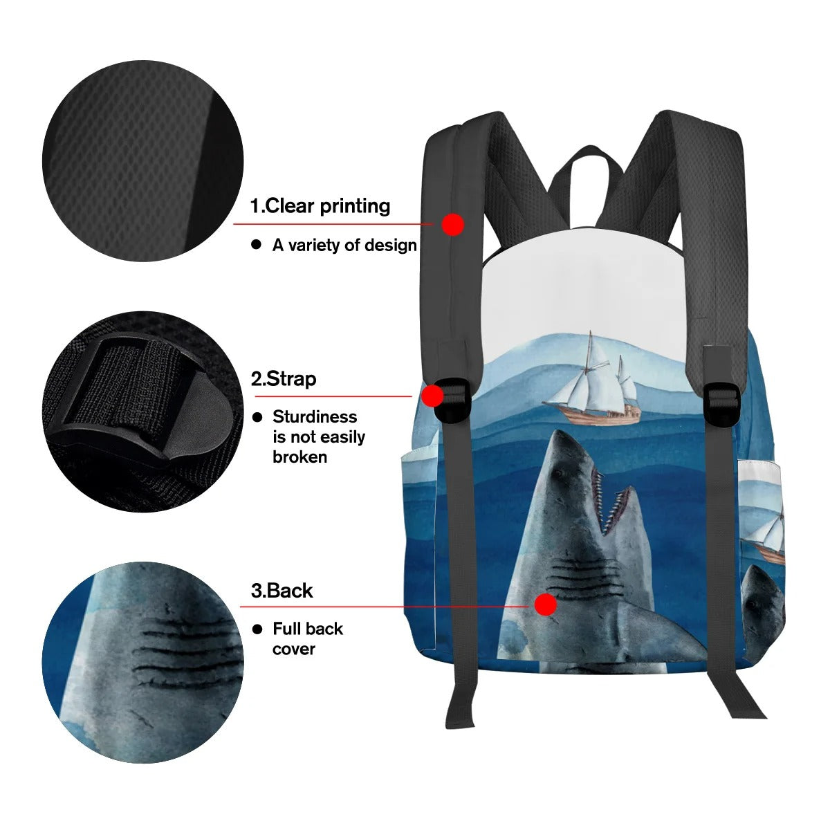 Large Shark Backpack - 40x30x17CM