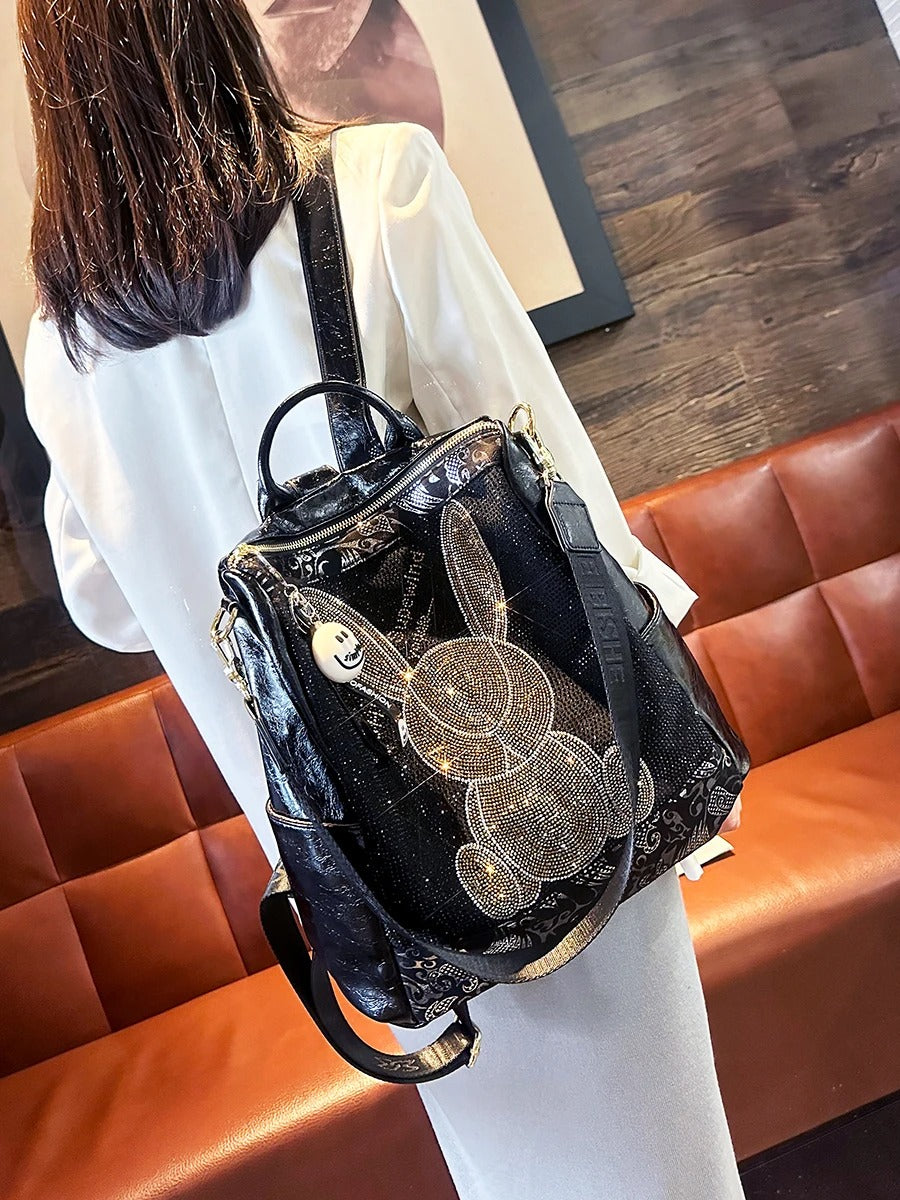 Leather Bunny Backpack - black / 32x14x31cm