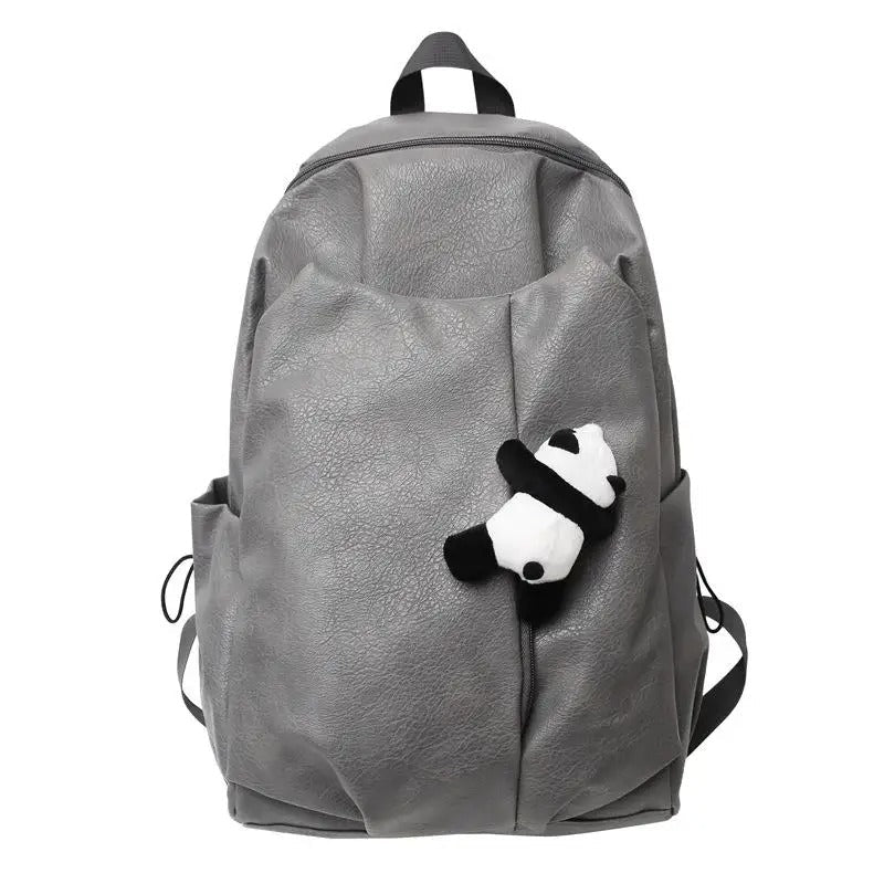 Leather Panda Backpack - Gray