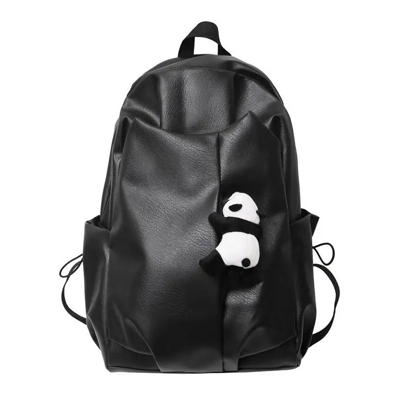 Leather Panda Backpack - Black