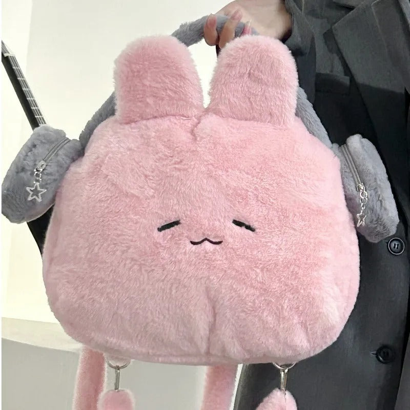 Pink Fluffy Bunny Backpack - wei xiao 3 zui / 37X31X10cm
