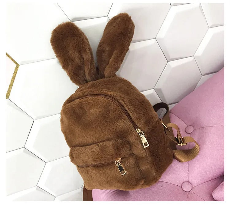 Plush Bunny Backpack - Brown