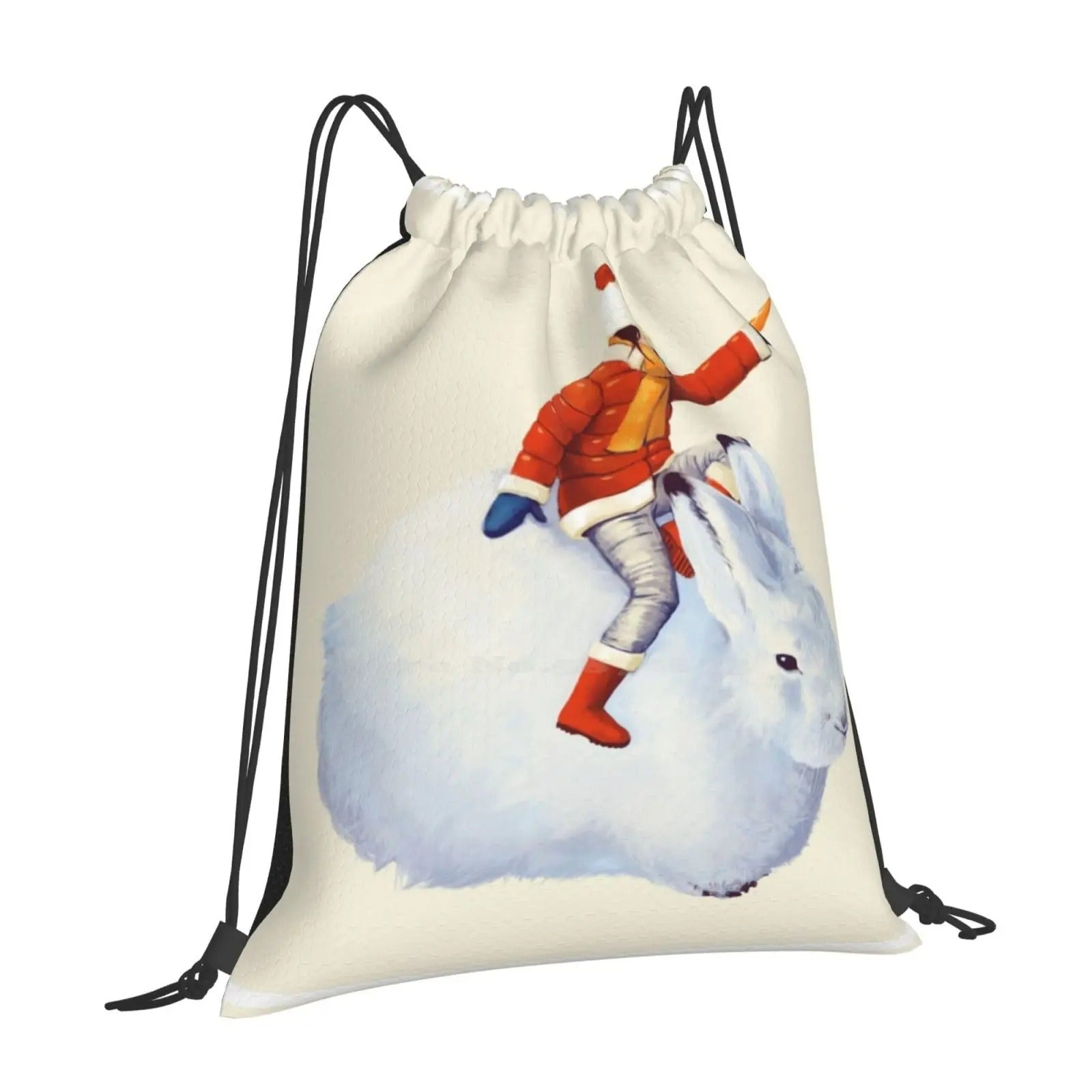 White Bunny Backpack - Drawstring Bag