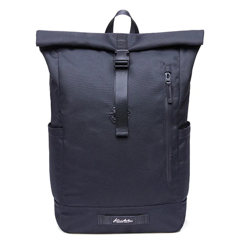 Black Leather Roll Top Backpack