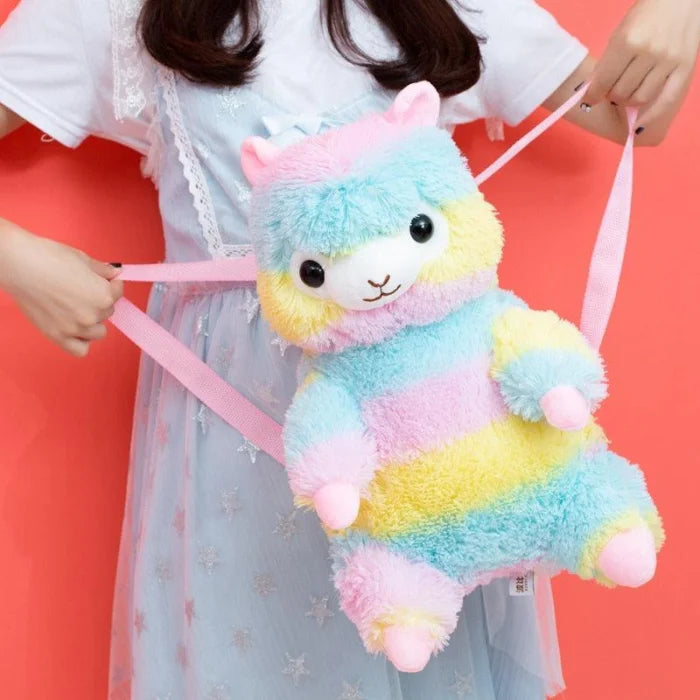 Alpaca Plush Backpack - Rainbow