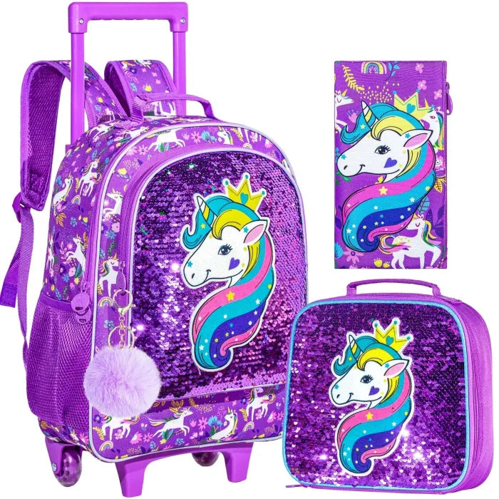 Animal Print Rolling Backpack - Purple