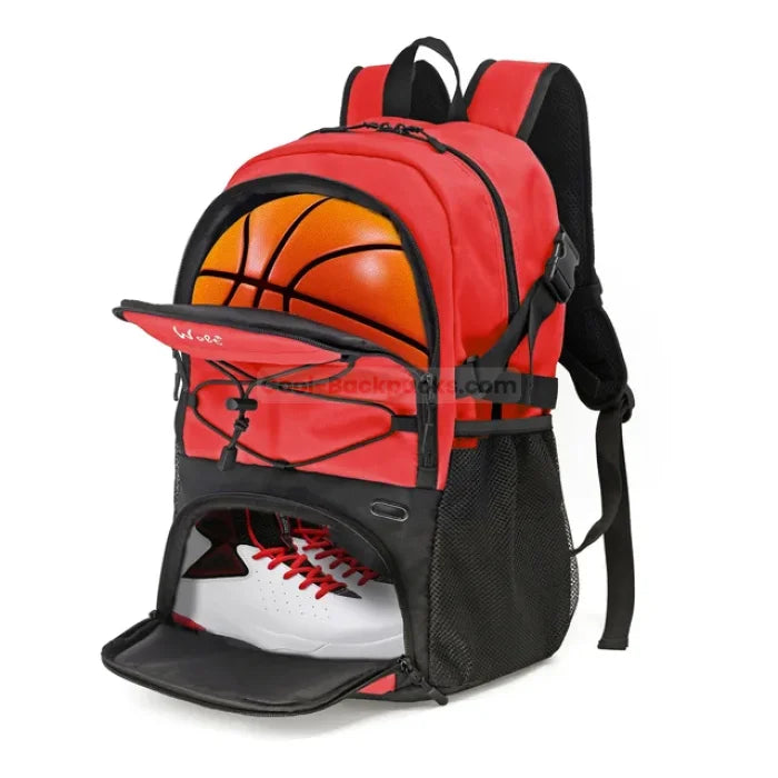 Backpack with Basketball Holder - Burgundy