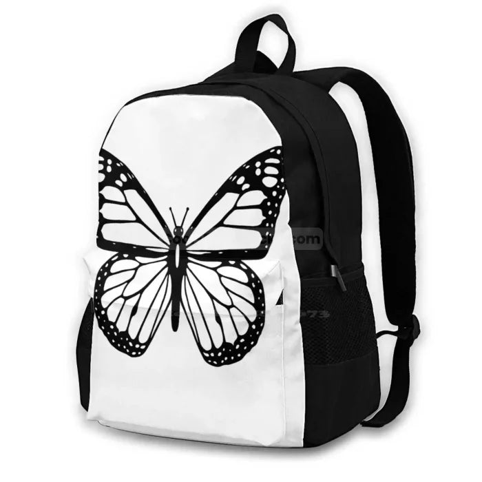 Black and White Butterfly Backpack - Backpack - Black