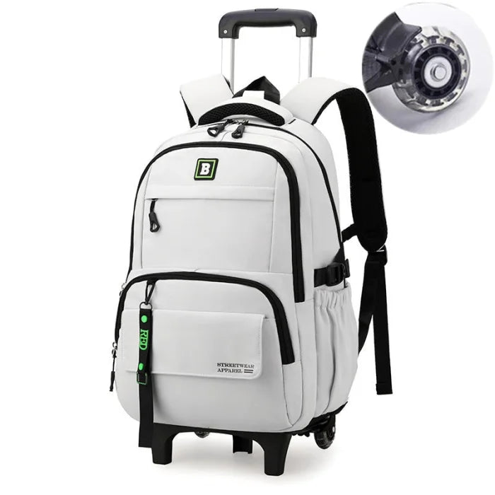 Black and White Rolling Backpack - White