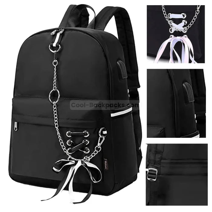 Black Backpack with Chain