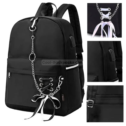 Black Backpack with Chain