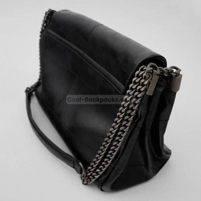 Black Faux Leather Messenger Bag