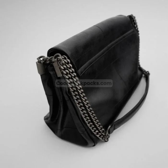 Black Faux Leather Messenger Bag