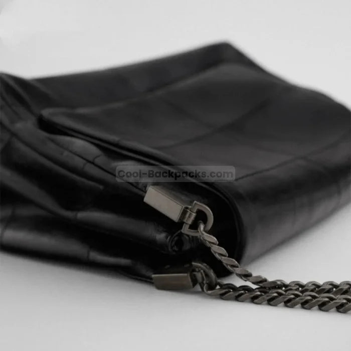 Black Faux Leather Messenger Bag