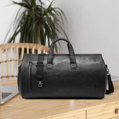 Black Leather Duffel Bag - Black