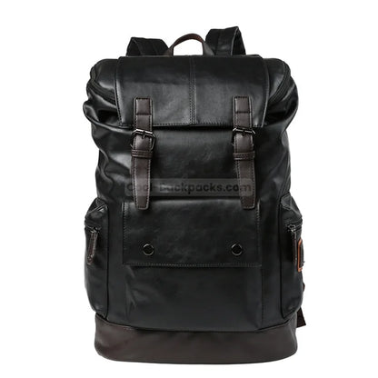 Black Leather Motorcycle Backpack - Black