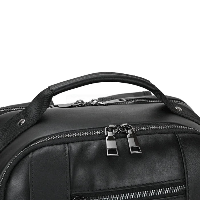 Black Leather Travel Backpack