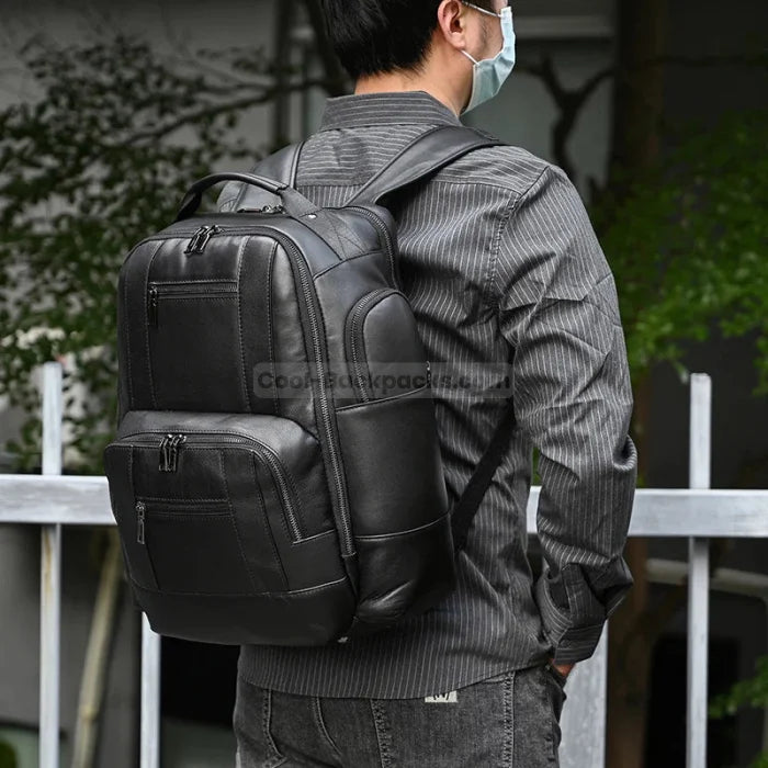 Black Leather Travel Backpack