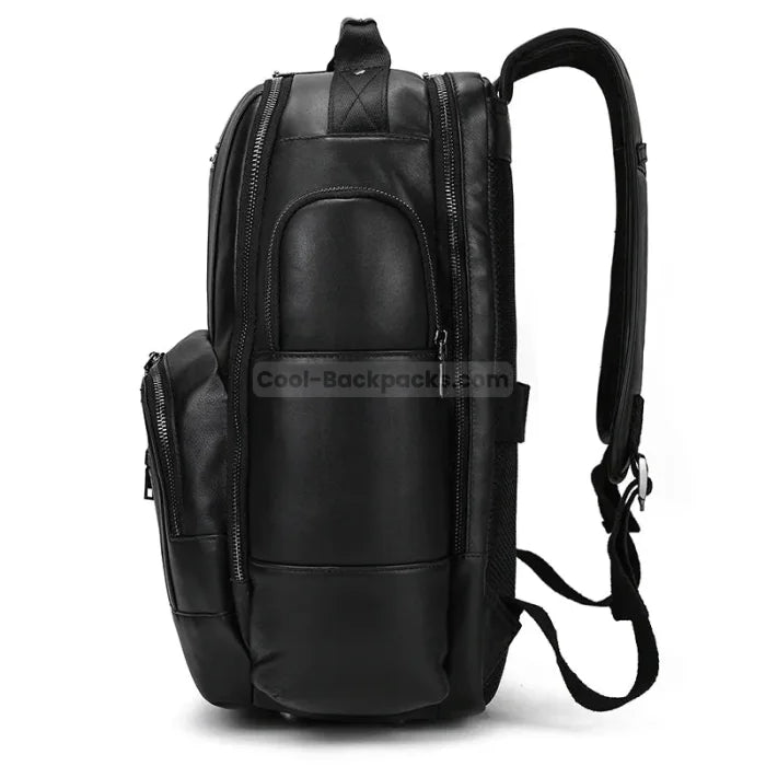 Black Leather Travel Backpack