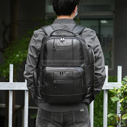 Black Leather Travel Backpack