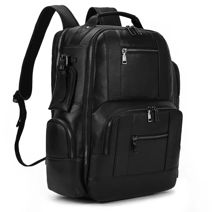 Black Leather Travel Backpack