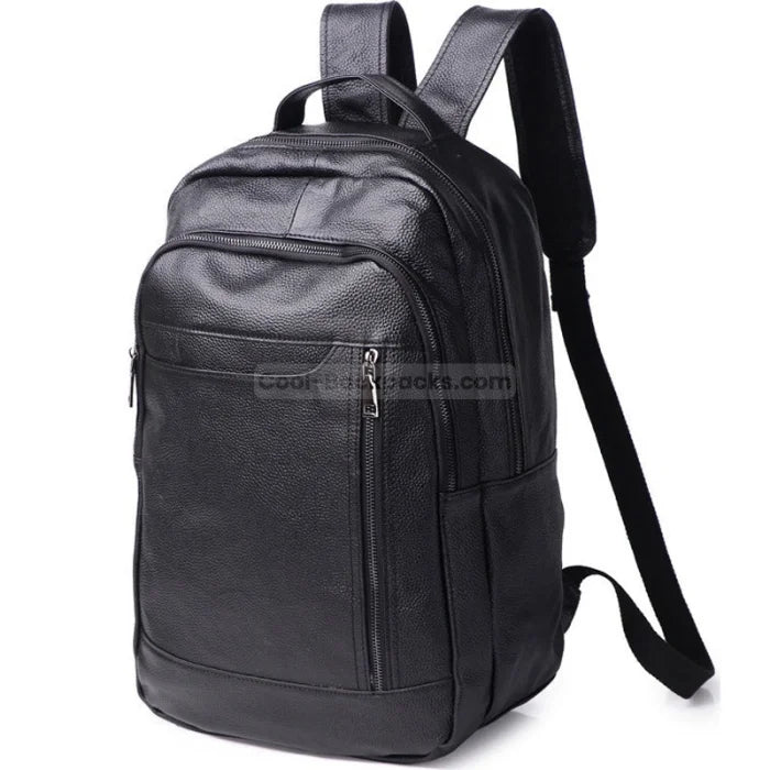 Black Leather Work Backpack - Black