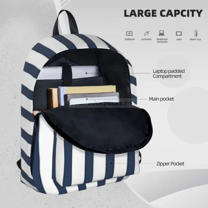 Blue and White Striped Backpack