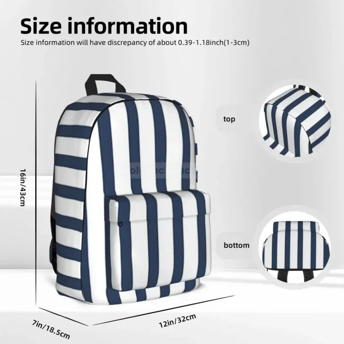 Blue and White Striped Backpack