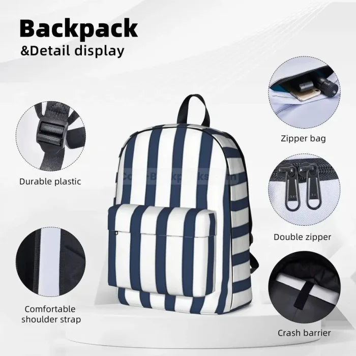 Blue and White Striped Backpack