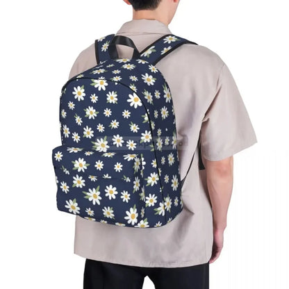 Blue Backpack with Daisies - Navy