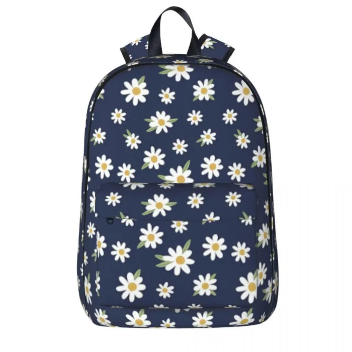 Blue Backpack with Daisies - Navy