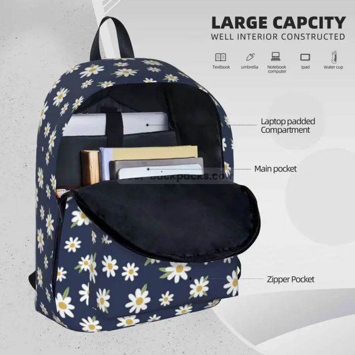 Blue Backpack with Daisies - Navy