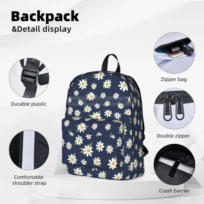 Blue Backpack with Daisies - Navy