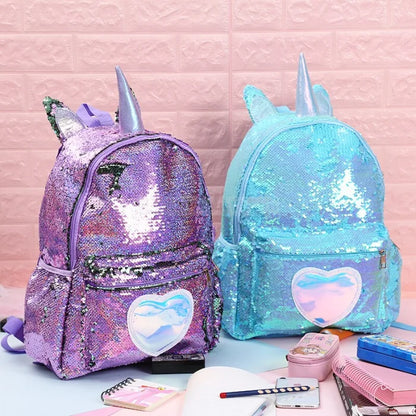 Blue Sequin Unicorn Backpack