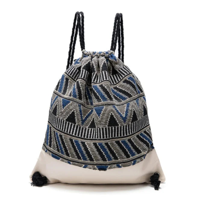 Bohemian Drawstring Backpack - Beige