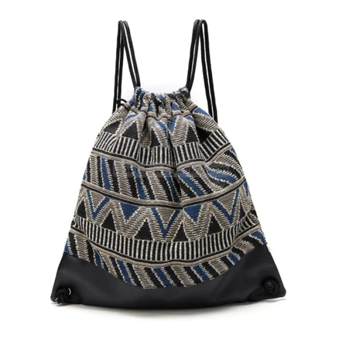 Bohemian Drawstring Backpack - Black