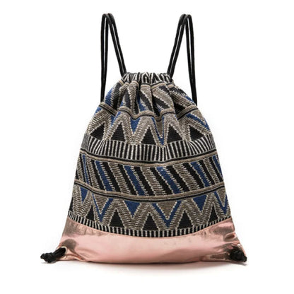 Bohemian Drawstring Backpack - Gold