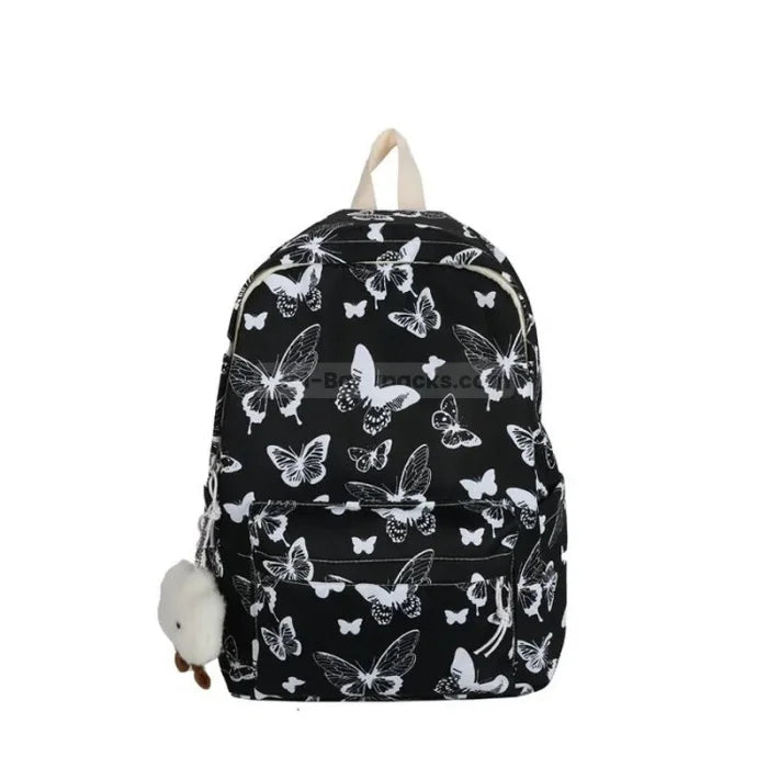 Butterfly Print Backpack - black