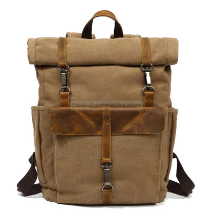 Canvas and Leather Backpack - Beige