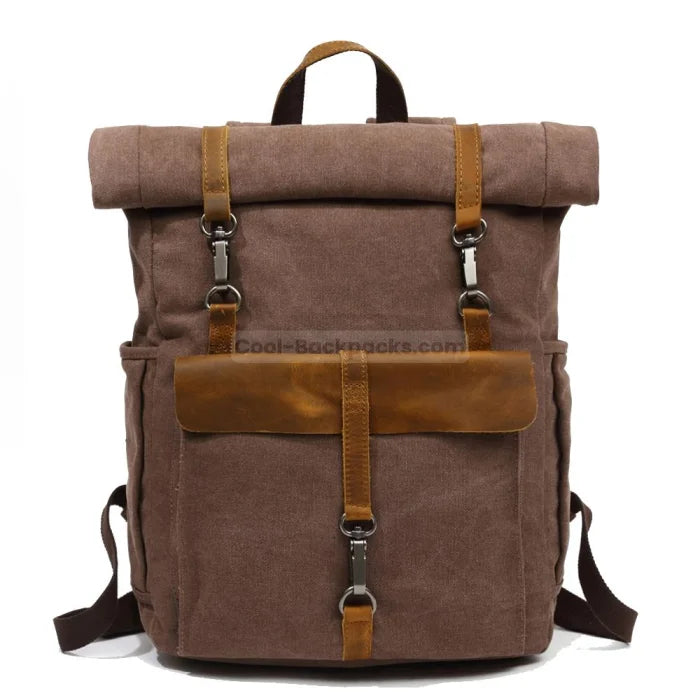 Canvas and Leather Backpack - Brown