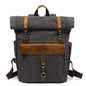 Canvas and Leather Backpack - Gray