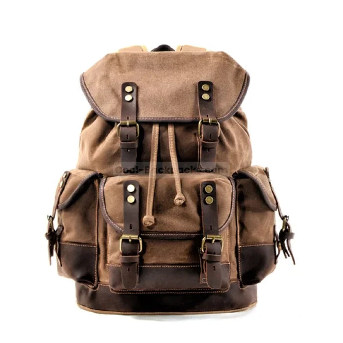 Canvas Hiking Backpack - Khaki / 32cmX15cmX45cm