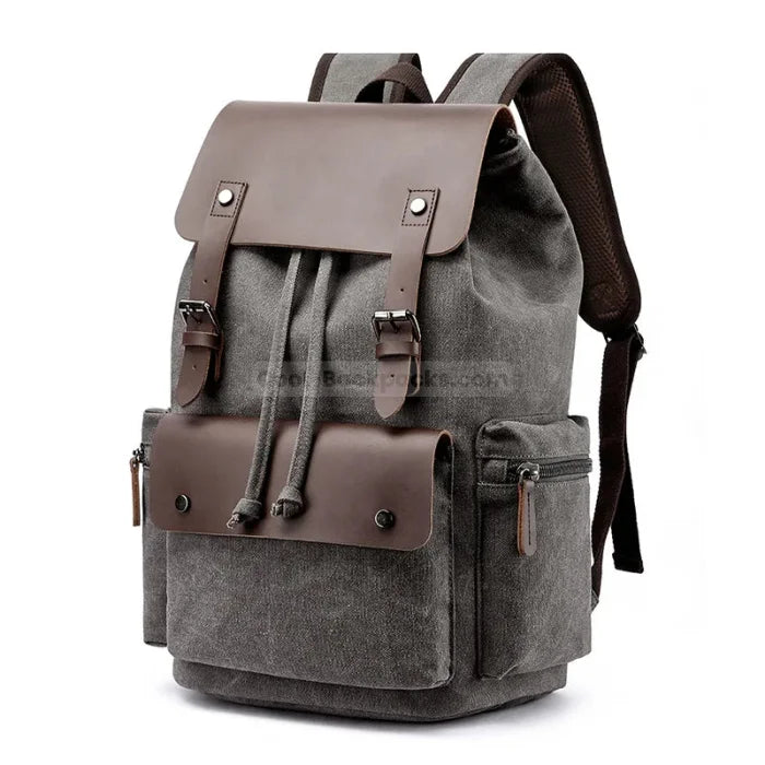 Canvas Leather Rucksack Backpack - Gray