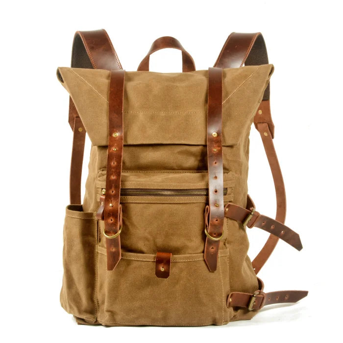 Canvas Roll Top Backpack - Brown / 32cmX18cmX46cm