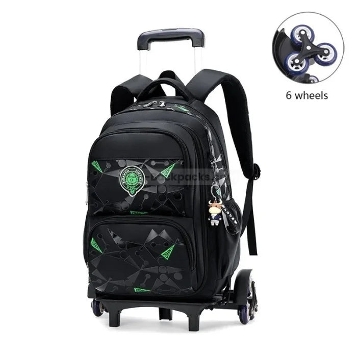 Chic Rolling Backpack - 6 wheels black green