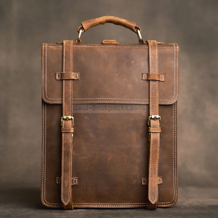 Convertible Leather Tote Backpack - Brown